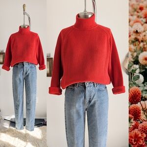 90s Red Cotton Turtleneck Vintage Sweater